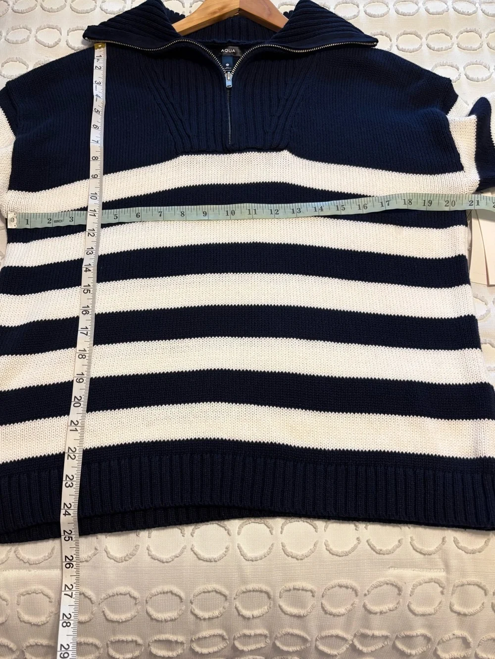 Aqua Navy and White Stripe Half Zip Cotton Sweater size Medium NWT Nautical Twee